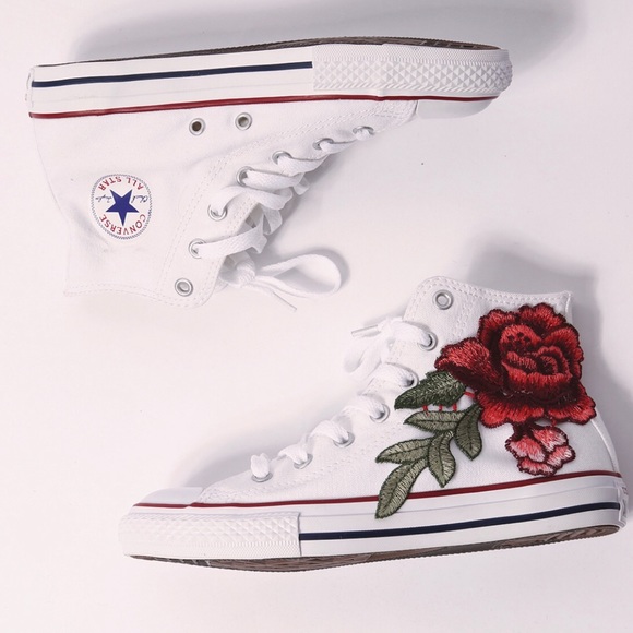 Floral Embroidered White High top converse - Picture 2 of 3